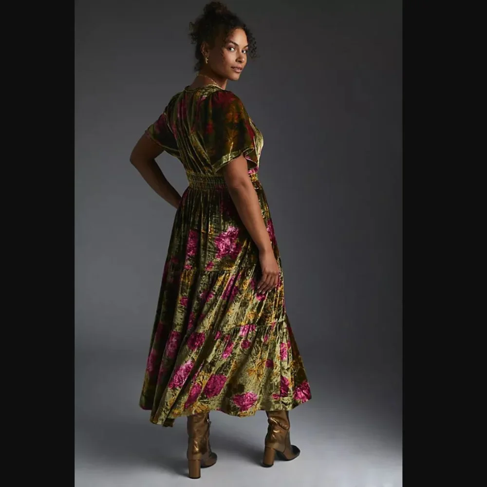 Anthropologie The Somerset Maxi Dress: Velvet Edition / GREEN MOTIF NWT - Picture 2 of 14